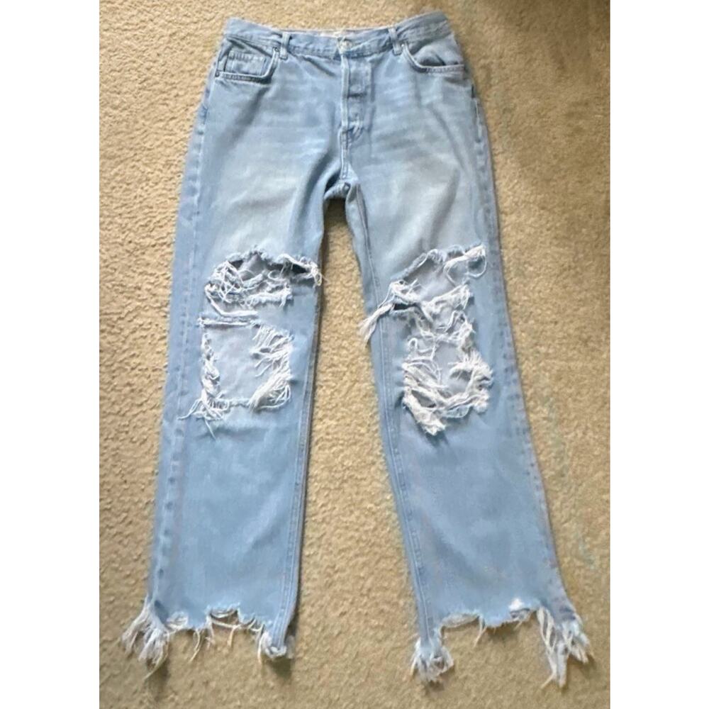 Free People We The Free Distressed Straight Leg Jeans Women 28 Raw Hem